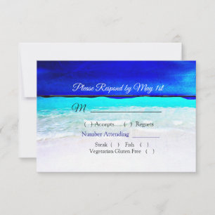 Ocean Water Blue Beachy Wedding RSVP card