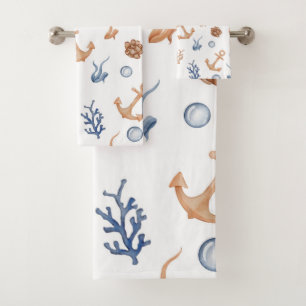 Ocean Watercolor Bath Towel Set