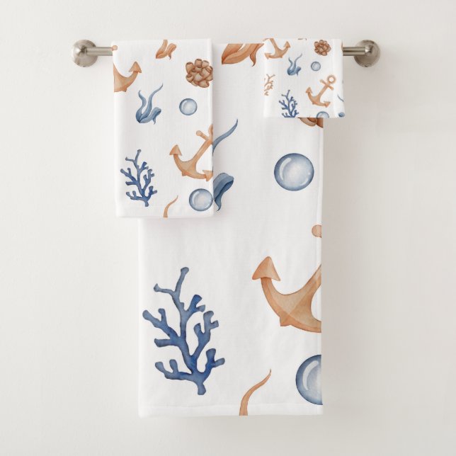 Ocean Watercolor Bath Towel Set (Insitu)