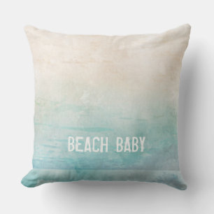 Ocean Watercolor BEACH BABY Sand Travel Vacation Cushion