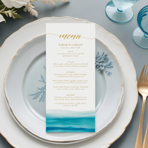 Ocean Watercolor Beach Gold Script Wedding Menu