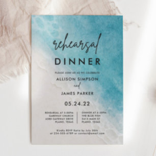 Ocean Watercolor Beach Rehearsal Dinner Invitation