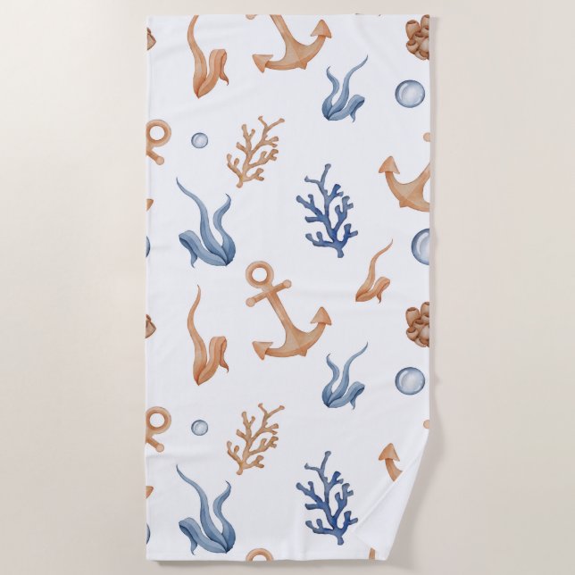 Ocean Watercolor Beach Towel (Front)