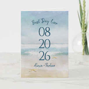 Ocean Watercolor Beach Wedding Date Card