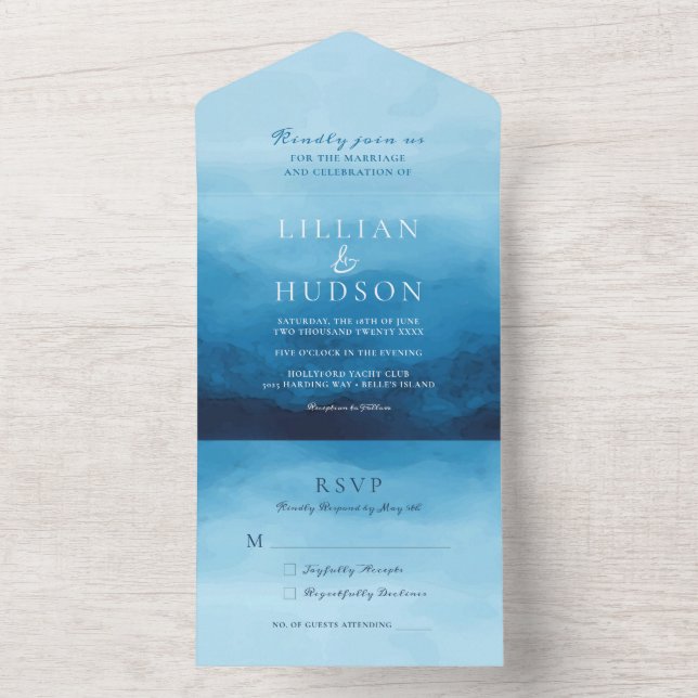 Ocean Watercolor Coastal Beach Wedding All In One Invitation (Inside)