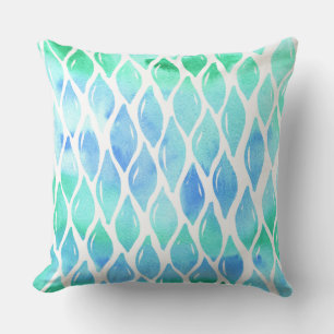 Ocean watercolor drops pattern Throw Pillow
