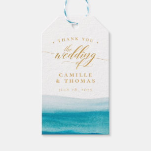 Ocean Watercolor Gold Script Beach Wedding Gift Tags