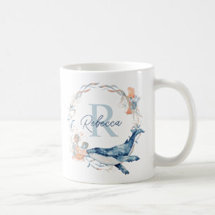 Ocean Watercolor Personalised Monogram Wreath Coffee Mug