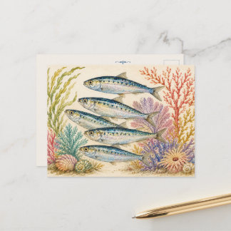Ocean Watercolour Inspired Post Card - 5 Sardines