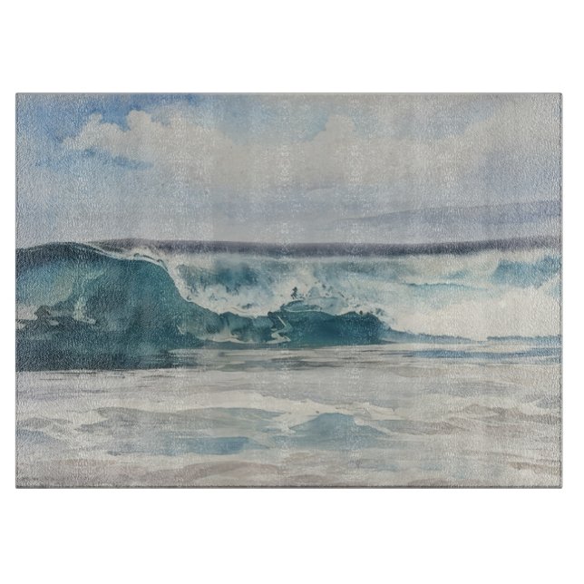 Ocean Wave Beach Art Glass Cutting Board (Front)