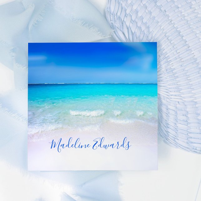 Ocean Wave Beach Blue Scene Modern Monogram Square Business Card (Creator Uploaded)