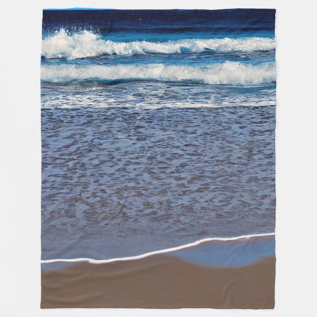 Ocean Wave Beach Shoreline Fleece Blanket (Front)