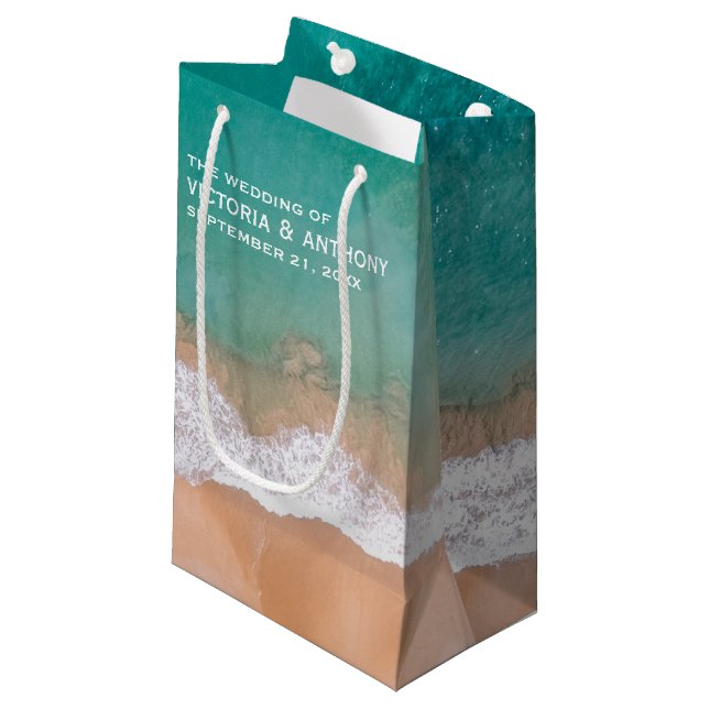 Ocean Wave, Beach Wedding Favour Small Gift Bag (Front Angled)