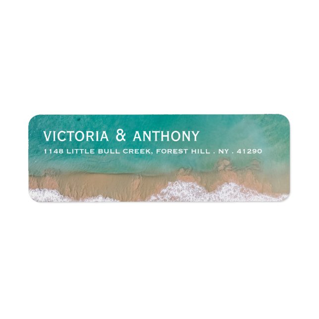 Ocean Wave, Beach Wedding Return Address Label (Front)