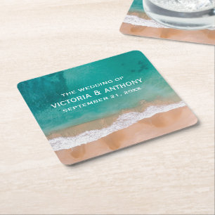 Ocean Wave, Beach Wedding Square Paper Coaster