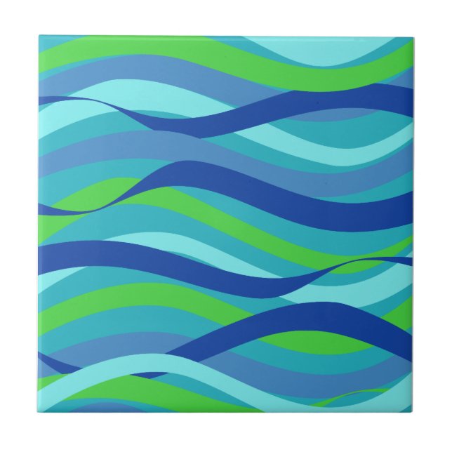 Ocean wave blue and green design ceramic tile (Front)