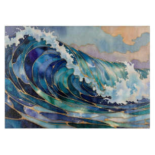 Ocean Wave Blue Gold Cutting Board