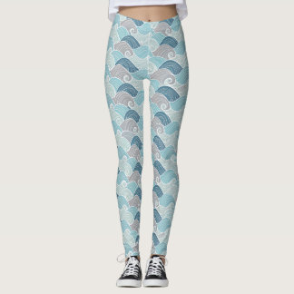 Ocean Wave Blue Grey Leggings