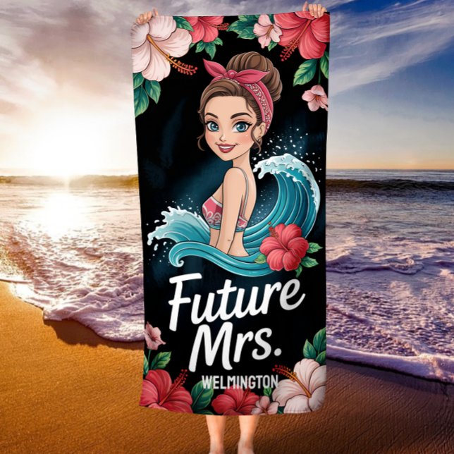 Ocean Wave Bridal Honeymoon Gift Custom Future Mrs Beach Towel (Creator Uploaded)
