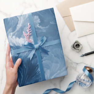 Ocean Wave Deep Blue Mist White Abstract Pattern Wrapping Paper