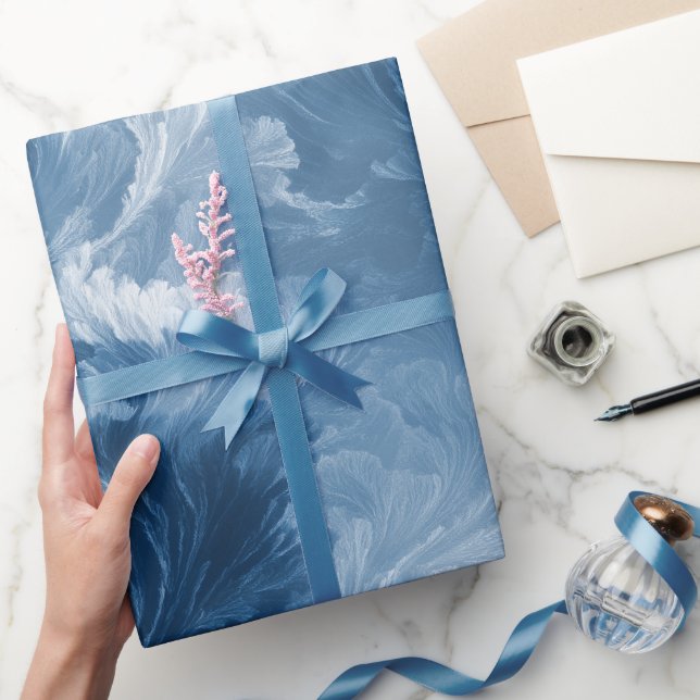 Ocean Wave Deep Blue Mist White Abstract Pattern Wrapping Paper (Gifting)