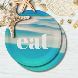 Ocean Wave Eat Beach Party Decor Paper Plate