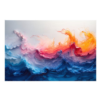 Ocean Wave Fluid Art Sunset Glow Abstract Photo Print
