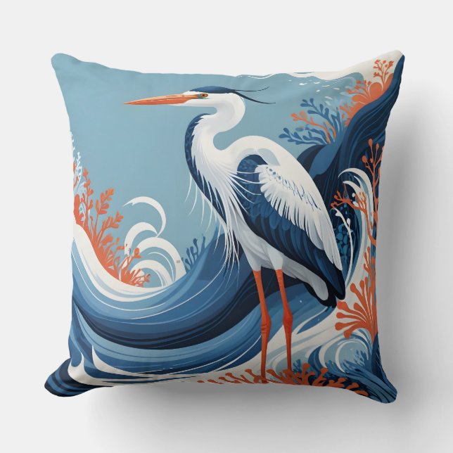 ocean wave heron pillow (Front)