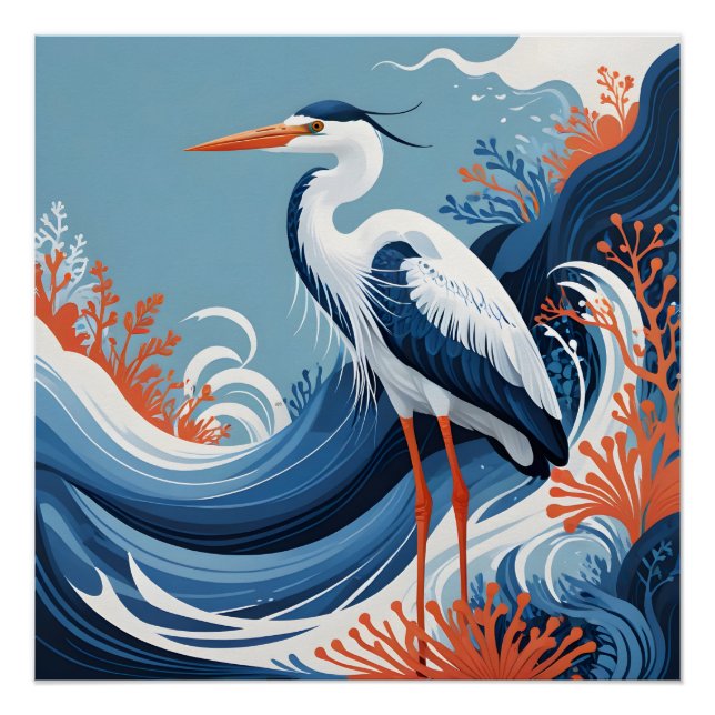 ocean wave heron poster (Front)