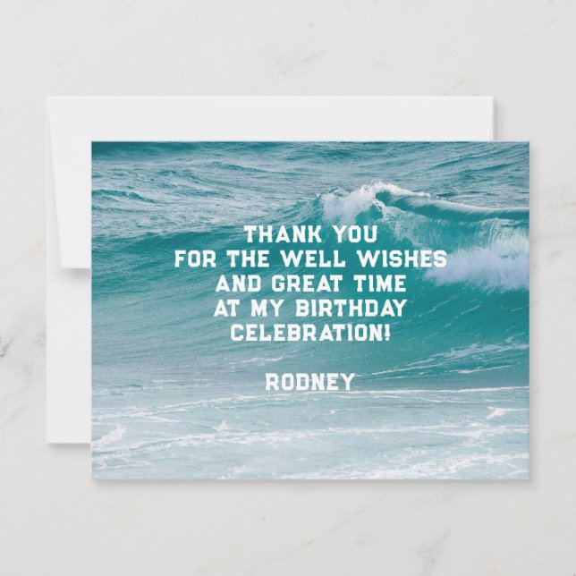 Ocean Wave His Birthday Thank You Message Card (Front)