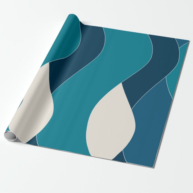 Ocean Wave Inspired Water Sea Nautical Navy Teal Wrapping Paper (Unrolled)