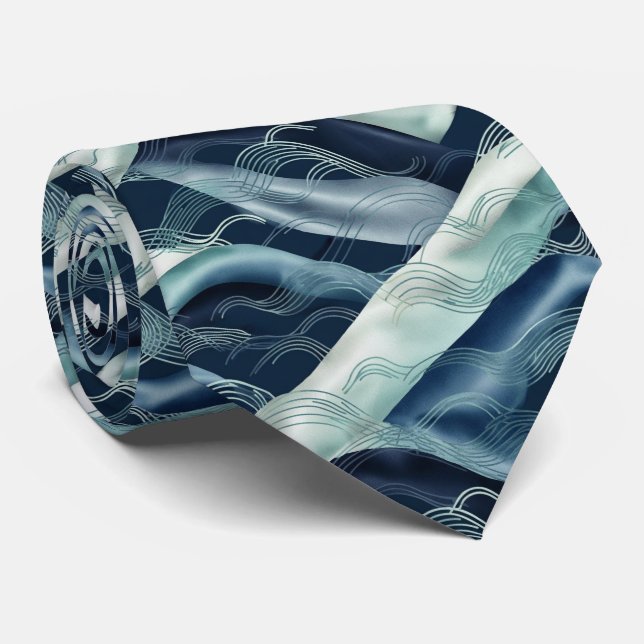 Ocean Wave Nature Pattern Tie (Rolled)