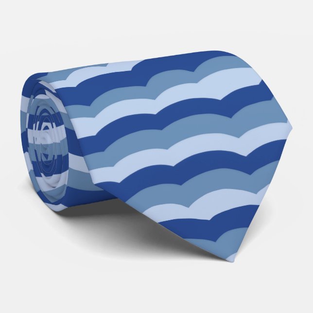 Ocean Wave Nautical Theme Blue Tie (Rolled)