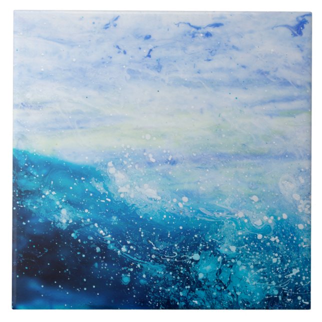 Ocean wave painting, sea foam ceramic tile (Front)
