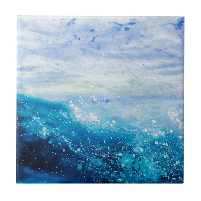Ocean wave painting, sea foam ceramic tile (Front)