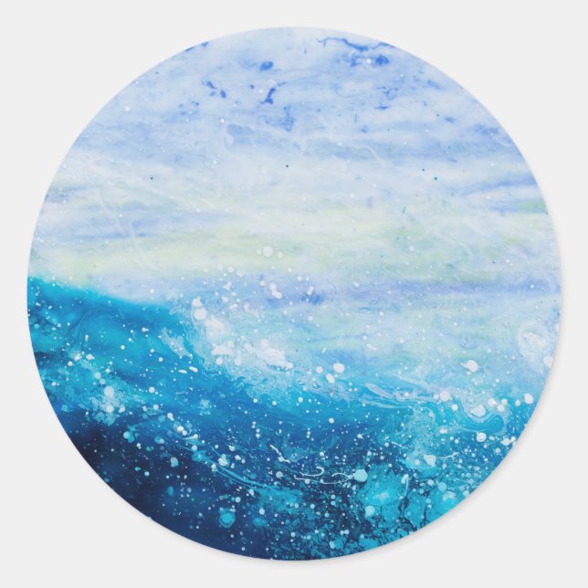 Ocean wave painting, sea foam classic round sticker (Front)