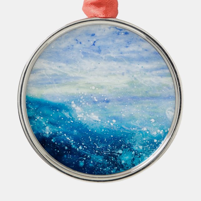 Ocean wave painting, sea foam metal ornament (Front)