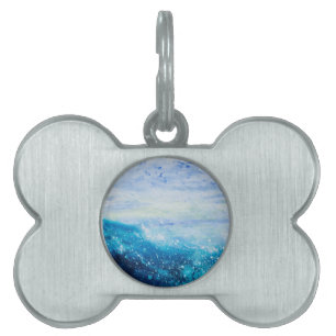Ocean wave painting, sea foam pet ID tag