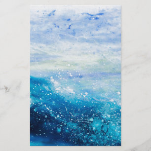 Ocean wave painting, sea foam stationery