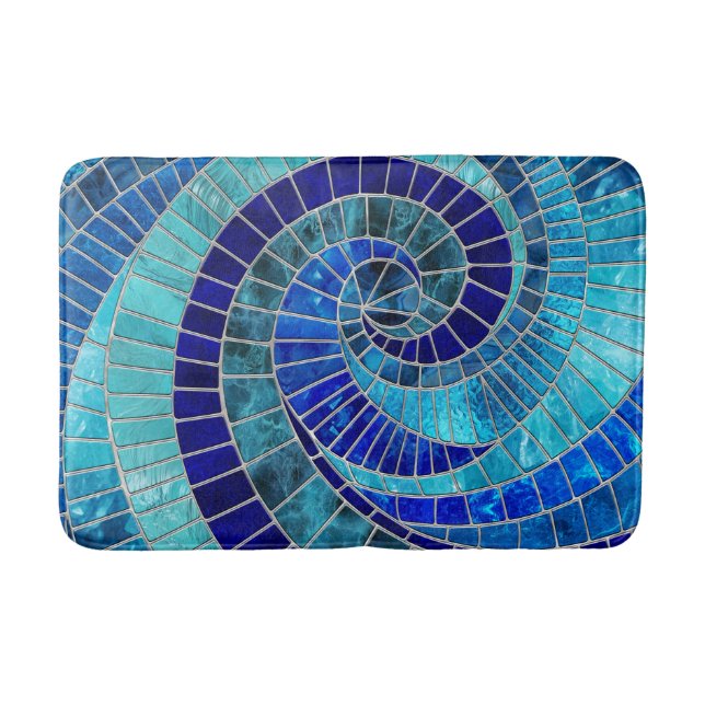 Ocean Wave Spiral mosaic art Bath Mat (Front)