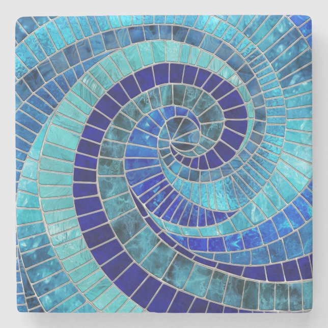 Ocean Wave Spiral mosaic art Stone Coaster (Front)