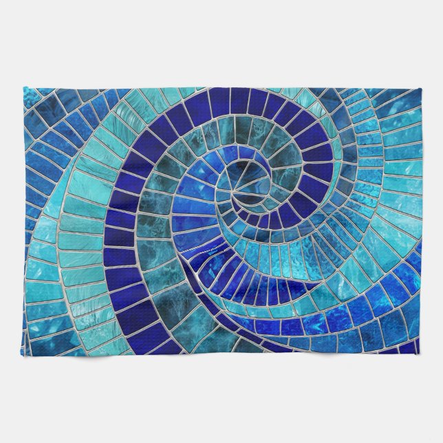 Ocean Wave Spiral mosaic art Tea Towel (Horizontal)