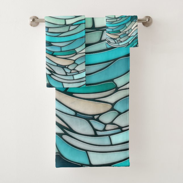 Ocean Wave Spiral Mosaic  Bath Towel Set (Insitu)