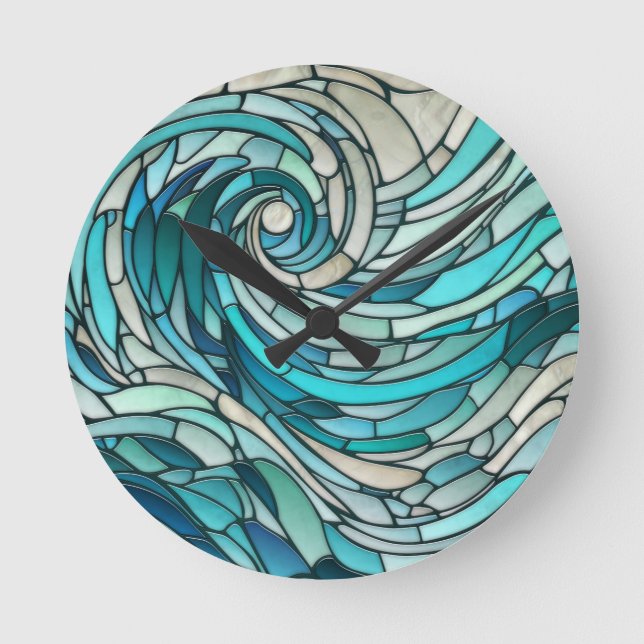 Ocean Wave Spiral Mosaic  Round Clock (Front)