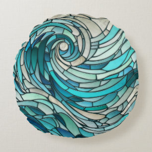 Ocean Wave Spiral Mosaic  Round Cushion