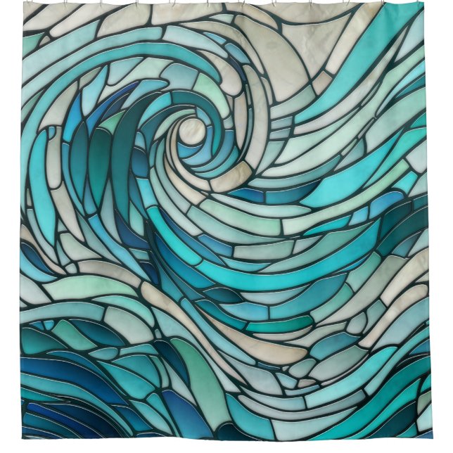 Ocean Wave Spiral Mosaic  Shower Curtain (Front)