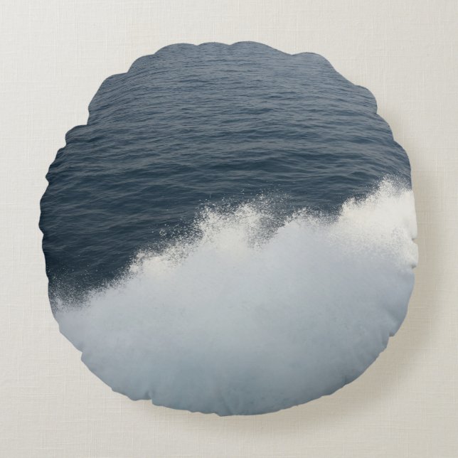 Ocean Wave Spray from Ferry to Capri 1 Round Cushion (Front)