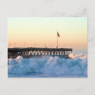 Ocean Wave Storm Pier Postcard