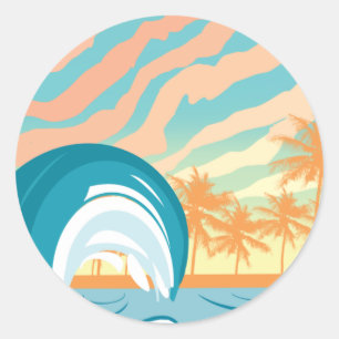 Ocean Wave Summer Clock Classic Round Sticker