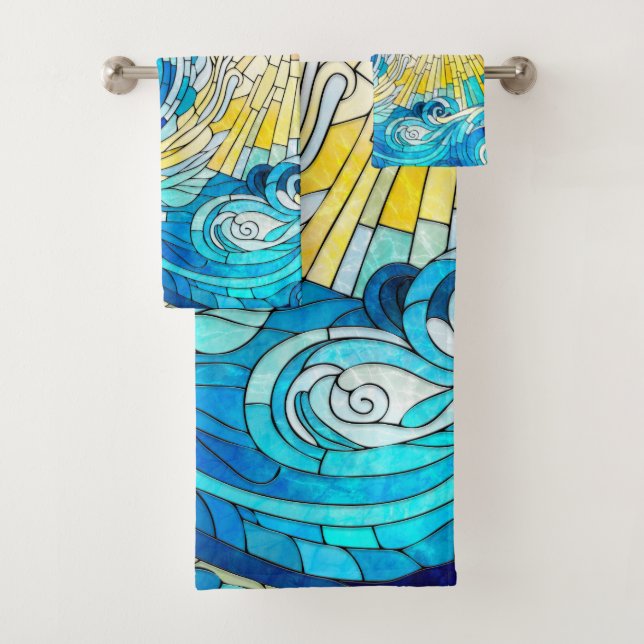 Ocean Wave Sun mosaic art Bath Towel Set (Insitu)